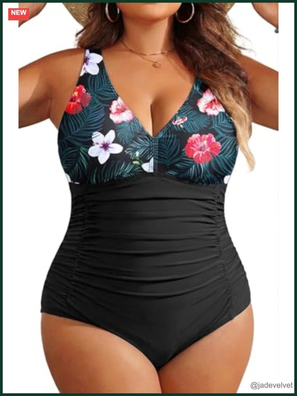 Plus Size One Piece Swimsuit V Neck Tummy Control Ruched Bathing Suit